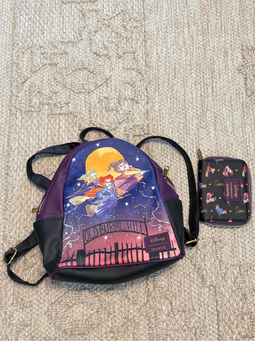 Loungefly Disney Hocus Pocus Binx Mini Backpack & Wallet Sanderson Sister Flying